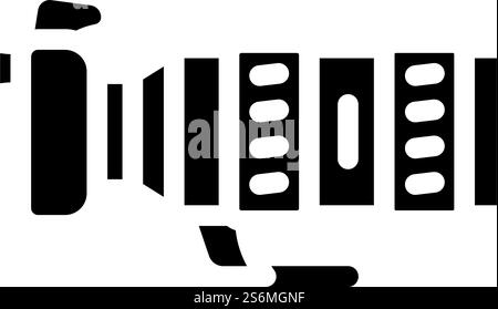 Symbolvektor für die Glyphe der Fotokamera. Schild mit Fotokamera. Schwarze Abbildung des isolierten Kontursymbols. Illustration des Glyphen-Symbols der Fotokamera Stock Vektor
