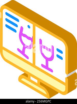Online-Feier über isometrische Symbolvektoren für Videoanrufe. Online-Feier über Videoanruf-Schild. Isolierte Symboldarstellung. Online-Feier über isometrische Iconvektorillustration für Videoanrufe Stock Vektor