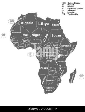 Karte von Afrika mit allen Ländern und Regionen Stockfoto