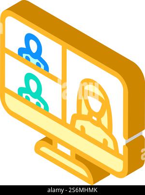 Videokonferenz Computersoftware isometrischer Symbolvektor. Computersoftware für Videokonferenzen. Isolierte Symboldarstellung. Videokonferenz Computersoftware Isometrische Symbolvektorillustration Stock Vektor