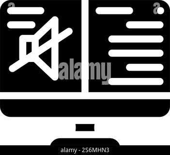 Kein Ton-Video-Konferenz-Glyph-Symbol-Vektor. Kein Ton-Video-Konferenzschild. Schwarze Abbildung des isolierten Kontursymbols. Fehlende Illustration von Ton-Video-Konferenz-Glyphe-Symbol-Vektor-Illustration Stock Vektor