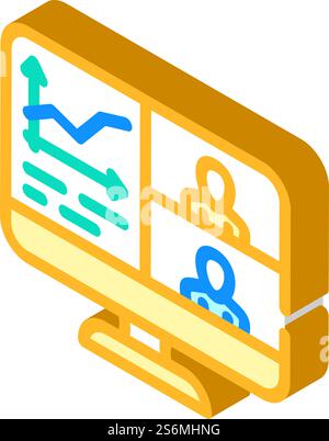 Diagramm für isometrische Symbolvektoren für Videokonferenzen. Diagramm für Videokonferenzzeichen. Isolierte Symboldarstellung. Diagramm für isometrische Symbolvektorgrafik für Videokonferenzen Stock Vektor