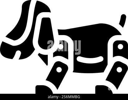 Roboter Hund Haustier Spielzeug Glyphe Symbol Vektor. Spielzeugschild für Roboterhunde. Schwarze Abbildung des isolierten Kontursymbols. Roboter Hund Haustier Spielzeug Glyphe Icon Vektor Illustration Stock Vektor