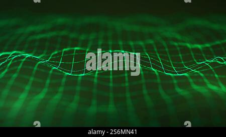 Technologie-grüne Energie-Kurve auf einem dunkelgrünen Hintergrund, der technologischen und futuristischen Hintergrund darstellt Stockfoto