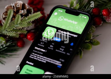 Polen. Januar 2025. In dieser Abbildung wird das WhatsApp-Logo auf einem Smartphone angezeigt. (Credit Image: © Mateusz Slodkowski/SOPA Images via ZUMA Press Wire) NUR REDAKTIONELLE VERWENDUNG! Nicht für kommerzielle ZWECKE! Stockfoto
