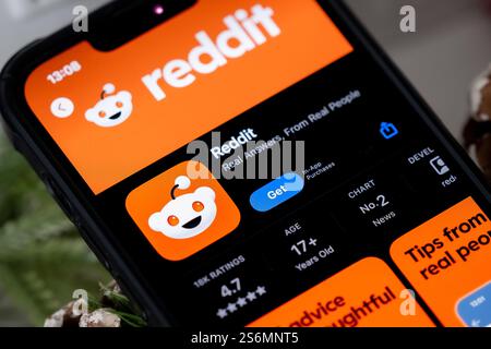 Polen. Januar 2025. In dieser Abbildung wird das Reddit-Logo auf einem Smartphone angezeigt. (Credit Image: © Mateusz Slodkowski/SOPA Images via ZUMA Press Wire) NUR REDAKTIONELLE VERWENDUNG! Nicht für kommerzielle ZWECKE! Stockfoto