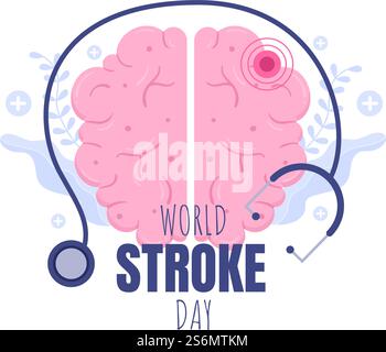 World Stroke Day Vector Illustration gedenken jedes Oktober 29 mit einem flachen Design Stil Gehirn Bild und Pflege Gesundheit für Hintergrund, Poster, Broschüre Stock Vektor