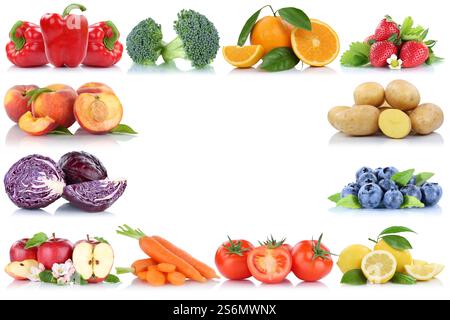 Obst und Gemüse Obst Rahmen Text Freier Raum Kopierraum Apple Orange Beries Kopierraum Stockfoto