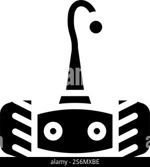 Elektronisches Tierspielzeug auf Rad Glyphe Symbol Vektor. Schild mit elektronischem Tierspielzeug auf dem Rad. Schwarze Abbildung des isolierten Kontursymbols. Elektronisches Haustier Spielzeug auf Rad Glyphe Symbol Vektor Illustration Stock Vektor