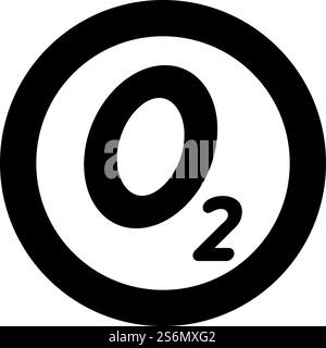 Sauerstoff chemische Formel O2 Luft Symbol im Kreis rund schwarz Vektor Illustration einfarbige Umrissart einfaches Bild. Chemische Sauerstoffformel O2 Air Symbol im Kreis rund schwarz Vektor Illustration einfarbig umrissenes Umrissbild Stock Vektor