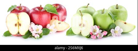 Apfelfrucht Äpfel fruchtegrün halbgeschnitten geschnitten geschnitten geschnitten geschnitten isoliert vor einem weißen Hintergrund Stockfoto