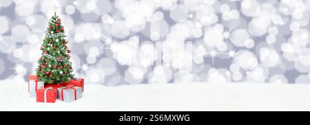 Weihnachtsbaum Weihnachtsbanner Dekoration Schnee Schnee Stern Text Freier Raum Copyspace Stockfoto
