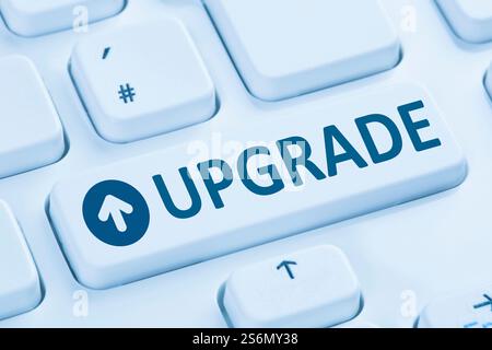 Symbol für Upgrade-Software-Programm blaue Computertastatur Stockfoto