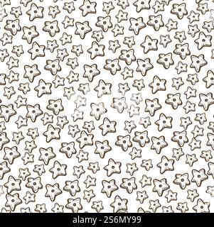 Italienische Pasta-Art nahtloses Muster von stelline. Italien traditionelle Makkaroni zum Kochen und Zubereiten von Gerichten. Lebensmittelherstellung aus sternförmigen Produkten. Einfarbige Skizzenkontur, Vektor in abgewickelter Form. Stelline italienische Makkaroni, Kochen und Zubereiten von Speisen nahtlos Muster Stock Vektor