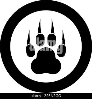 Drucken Sie Pfote wildes Tier mit CLAW Track Footprint Raubtier Symbol im Kreis Runde schwarze Farbe Vektor Illustration solide Umrissstil einfaches Bild. Drucken Sie Pfote wildes Tier mit CLAW Track Footprint Raubtier Symbol im Kreis Runde schwarze Farbe Vektor Illustration Solid Outline Stil Bild Stock Vektor