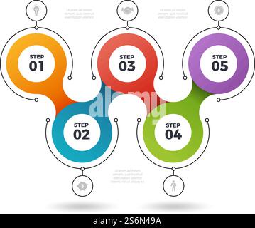 Infografik-Schritte. Prozessinformationselemente Grafikvorlagen Anzahl der Stufen 3 oder 5 Schritte Vektorsatz. Business Graphic Web, Grafik Präsentation Prozess Illustration. Infografik-Schritte. Prozessinformationselemente Grafikvorlagen Anzahl der Stufen 3 oder 5 Schritte Vektorsatz Stock Vektor