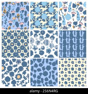 Blumenmuster. Geometrische einfache Formen botanische Formen Blumen Blätter Zweige Natur Vektor nahtloser Hintergrund. Muster botanische Blumen, Blütenblüte natürlich, Laubblatt Illustration. Blumenmuster. Geometrische einfache Formen botanische Formen Blumen Blätter Zweige schöne Natur Vektor nahtlose Hintergrund Sammlung Stock Vektor