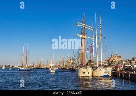 Segelschiffe auf der Warnow während der Hanse Sail in Rostock. Stockfoto