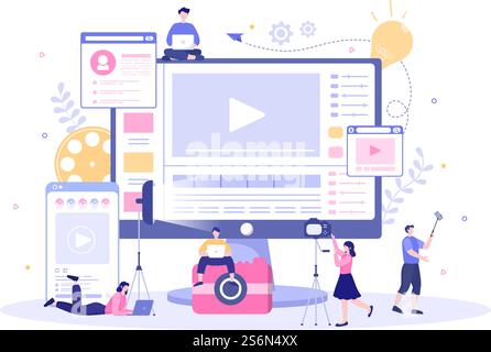 Content Creator Hintergrund Vektor Illustration von Freelancer Blogger und Video Vlogger Produktion kann für Poster oder Web-Design-Vorlage verwenden Stock Vektor