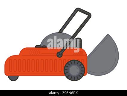Mähen von Gras auf Rasen mit automatischen Maschinen, Symbol für Rasenmäher isoliert. Grasschneider für Haushalte, Unternehmen, die Dienstleistungen für Haushalte erbringen. Elektrisches Gerät zum Beschneiden von Pflanzen, Vektor in flacher Ausführung. Rasenmäher zum Schneiden von Glas auf Rasen, Hausarbeiten Stock Vektor
