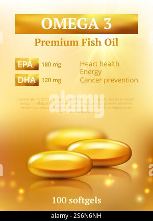 Hintergrund für Beauty-Anzeigen. Golden Oil Kapsel Premium Design Vorlage mit Molekülen Vitamin E oder Kollagenvektor realistisch. Illustrationsöl Golden, Gesundheitskapsel für Haut. Hintergrund für Beauty-Anzeigen. Golden Oil Kapsel Premium Design Vorlage mit Molekülen Vitamin E oder Kollagenvektor realistisch Stock Vektor