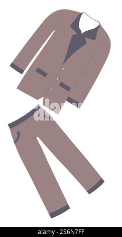 Kleidung für zu Hause und zum Schlafen, isolierter Pyjama für Männer. Hose und Hemd mit Knopf, klassische, stylische Kleidung für Jungs. Trends in der Hausbekleidung für Jungen, modischer Outfit-Vektor in der Wohnung. Schlafanzug für Herren, Hose und Hemd, Heimbekleidung Stock Vektor