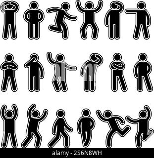 Stabfiguren. Menschliche Silhouetten Piktogramme Aktion stellt verschiedene Ausdrücke Dialog stehende und laufende Menschen Vektorsymbole. Illustration Silhouette menschlicher Stock, Männerhaltung. Stabfiguren. Menschliche Silhouetten Piktogramme Aktion stellt verschiedene Ausdrücke Dialog stehende und laufende Menschen Vektorsymbole Stock Vektor