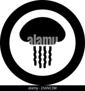 Quallen medusa Meerestier Unterwasser Icon im Kreis Runde schwarze Farbe Vektor Illustration solide Umrissstil einfaches Bild. Quallen medusa Meerestier Unterwasser-Icon im Kreis Runde Runde schwarze Farbe Vektor Illustration solide Umrissstil Bild Stock Vektor