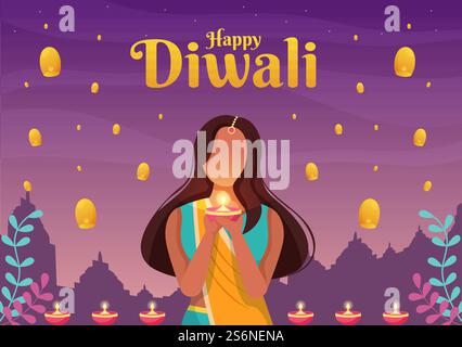 Indianer feiern den Diwali Day mit Laternen, Feuerwerk und Mandala oder Rangoli Kunst mit dem Hintergrund Vektor Illustration Festival of Lights Stock Vektor