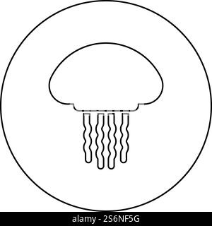 Quallen medusa Meerestier Unterwasser Icon im Kreis Runde schwarze Farbe Vektor Illustration solide Umrissstil einfaches Bild. Quallen medusa Meerestier Unterwasser-Icon im Kreis Runde Runde schwarze Farbe Vektor Illustration solide Umrissstil Bild Stock Vektor