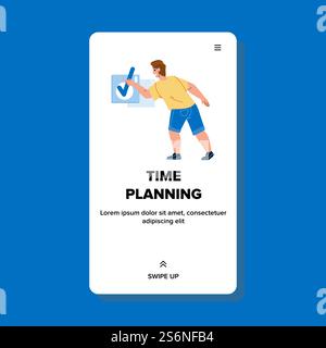 Man Time Planning And Check In Notizbuchvektor. Geschäftsmann Zeitplanung Und Organisation Arbeitsproduktivität Und Freizeit. Zeichentrickfilm-Illustration Für Zeichentrickplan Für Zeichenverwaltung. Man Time Planning And Check In Notizbuchvektor Stock Vektor