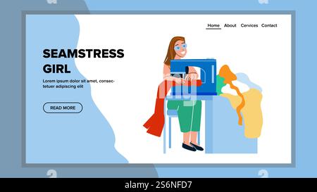 Näherin Mädchen Nähen Mode Kleidung Vektor. Schneiderin Frau Produktion Elegante Modische Kleidung. Charakter Kanalisation Dame Professionelle Beruf Web Flat Cartoon Illustration. Näherin Mädchen Nähen Mode Kleidung Vektor Stock Vektor