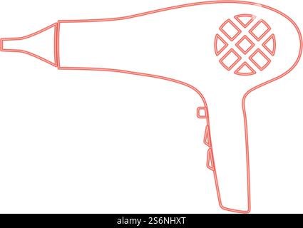 Neon-Föhn. Föhn rote Farbe Vektor Illustration flache Stil Licht Bild. Neon-Föhn. Föhn rote Farbe Vektor Illustration flache Stil Bild Stock Vektor