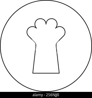 Katzenpfote Fuß Katze&rsquo;s Bein niedliches Haustier-Symbol im Kreis Runde schwarze Farbe Vektor Illustration solide Umrissstil einfaches Bild. Katzenpfote Fuß Katze&rsquo;s Bein niedliches Haustier-Symbol im Kreis rund schwarze Farbe Vektor Illustration Solid Outline Style Bild Stock Vektor