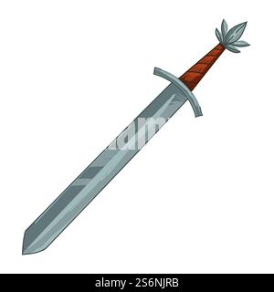 Antiker Exponent des antiken Schwerts mit scharfer Klinge und schwerem Griff. Antike und alte Zeiten, Waffe zum Verteidigen und Angreifen. Historische Ausstellung mittelalterlicher oder barocker Zeiten. Vektor in der Ebene. Schwert der Antike und Epoche, antike Exponente Stock Vektor