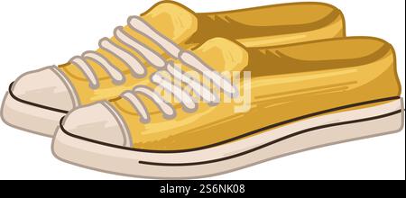 Mode und Trends bei Kleidung und Schuhen, isolierte bequeme Schuhe für Männer und Frauen. Sneakers für den täglichen Spaziergang und Laufen, Turnschuhe mit Gummiplattform. Vektor in abgewickelter Form. Schuhe und Kleidung Trends, flache Retro-Schuhe Stock Vektor