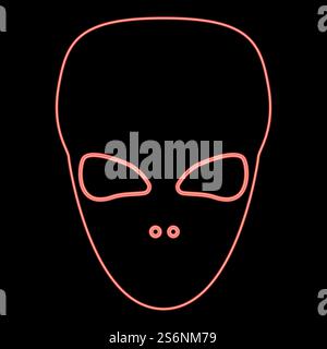 Neon Außerirdische Gesicht oder Kopf rote Farbe Vektor Illustration flache Art Licht Bild. Neon Außerirdische Gesicht oder Kopf rote Farbe Vektor Illustration flache Stil Bild Stock Vektor