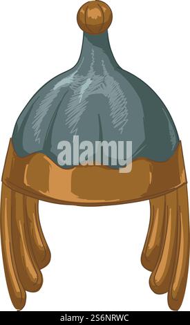 Metallhelm für alte Kämpfe und Schlachten, isolierte Rüstungen des römischen Reiches oder der griechischen Zivilisation. Antiquitäten und Vintage-Gegenstände aus dem Museum, Ausstellungen und Artefakte aus alten Zeiten. Vektor in der Ebene. Rüstung und Waffen des römischen Reiches, griechischer Metallhelm Stock Vektor