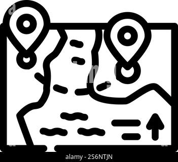 Symbolvektor der Kartenrichtung. Wegweiser Karte. Schwarze Abbildung des isolierten Kontursymbols. Abbildung des Symbols für die Kartenrichtung Stock Vektor