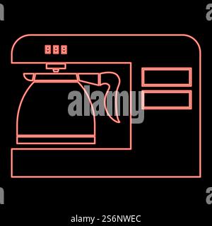 Neon Kaffeemaschine Kaffeemaschine rote Farbe Vektor Illustration flache Art Licht Bild. Neon Kaffeemaschine Kaffeemaschine rote Farbe Vektor Illustration flache Stil Bild Stock Vektor