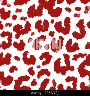 Wiederholbarer roter Leopardendruck mit roten Flecken, abstrakter Dekoration oder Camouflage. Dekoration oder modisches Material oder Textur, Panther- oder Savannenmotiv. Nahtloses Muster, Vektor in flacher Form. Wiederholbares rotes Leopardenmuster oder -Druck Stock Vektor