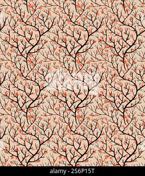 Blattzweige und Zweige, nahtloses Muster von natürlichen Büschen oder Sträuchern mit Laub. Eleganter Hintergrund oder Druck, Textil oder Verpackung. Zierblüte der Herbstsaison. Vektor in abgewickelter Form. Blumenzweige und Laub, saisonale Blattzweige Stock Vektor