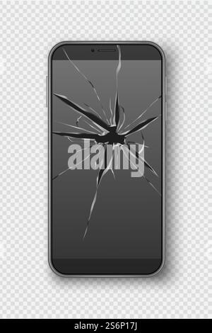 Gerissener Smartphone-Bildschirm. Kaputtes Mobiltelefon, Kratzglas, anständiger Vektor, realistisches Bild. Bildschirmtelefon Handy Handy, Smartphone zerstört und zertrümmert Illustration. Gerissener Smartphone-Bildschirm. Kaputtes Mobiltelefon, Kratzglas, anständiger Vektor, realistisches Bild Stock Vektor