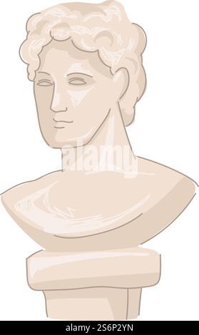 Antike Skulptur und kulturelles Erbe, isolierte Büste der Person. Denkmäler und Statuetten des alten griechischen oder römischen Reiches. Geschichte und Kunstwerke der klassischen römerzeit. Vektor in abgewickelter Darstellung. Alte griechische Statuen, antike römische Kulturvektoren Stock Vektor