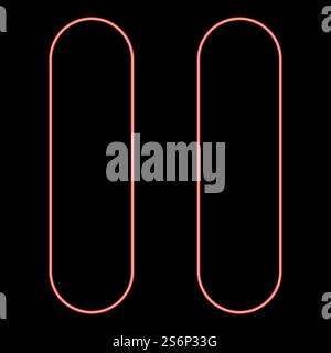 Neon Pause Symbol Schwarz Farbe im Kreis Umrissvektor Illustration Rot Farbe Vektor Illustration flach Stil Licht Bild. Neon-Pause-Symbol Schwarze Farbe im Kreis Rot Vektor-Illustration flaches Bild Stock Vektor