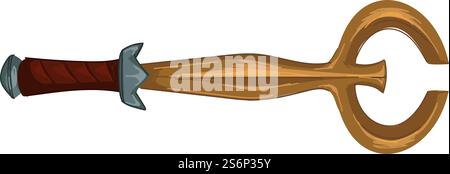 Waffe der Maya-Zivilisation, isoliertes goldenes altes Schwert mit dekorativem Griff und Klinge. Antike und Artefakte, Schatz der maya, Waffen, die vor Jahrhunderten in Schlachten verwendet wurden. Vektor in abgewickelter Form. Altes maya-Schwert, alte Geschichte und Zivilisation Stock Vektor