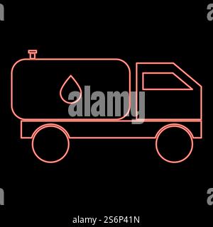 Neon Zisterne LKW rote Farbe Vektor Illustration flache Art Licht Bild. Neon Zisterne Truck rote Farbe Vektor Illustration flache Stil Bild Stock Vektor