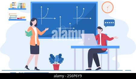 Lernen Mathematik der Bildung und Wissen Hintergrund Cartoon Vektor Illustration. Wissenschaft, Technologie, Ingenieurwesen, Formel oder Grundmathematiker Stock Vektor