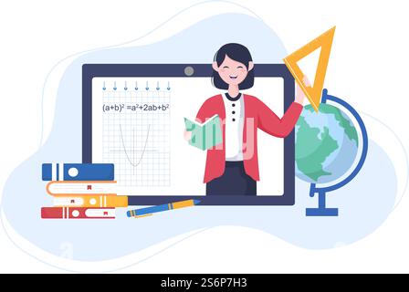 Lernen Mathematik der Bildung und Wissen Hintergrund Cartoon Vektor Illustration. Wissenschaft, Technologie, Ingenieurwesen, Formel oder Grundmathematiker Stock Vektor