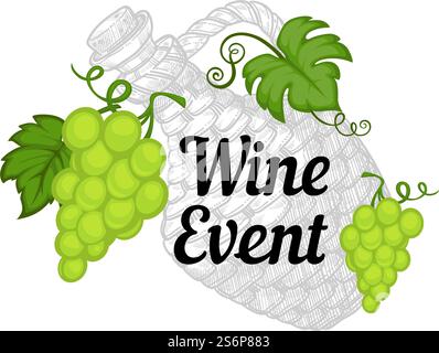 Zubereitung und Verkostung von Wein, besondere Veranstaltung oder Gelegenheit zur Verkostung. Flasche mit fermentiertem Getränk. Auswahl an rustikalen hausgemachten Produkten. Einfarbige Skizzenkontur, Vektor in abgewickelter Form. Weinveranstaltung, Herstellung oder Verkostung von alkoholischen Getränken Stock Vektor